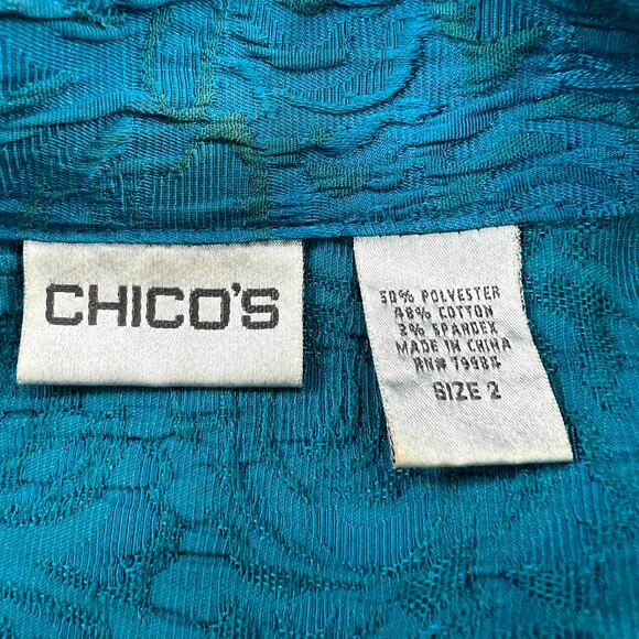 Chicos Womens Size 2 US 12 L Blue Button Front Jacket Textured Cotton Blend - Picture 12 of 15
